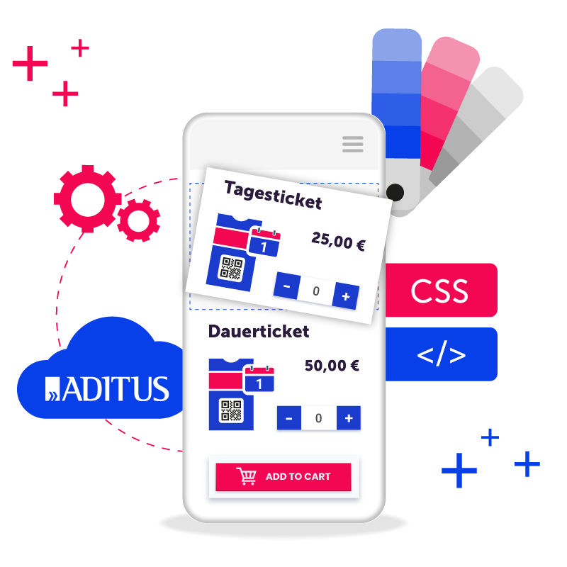 Der ADITUS Ticketshop bietet vielfältige Individualisierungsanpassungen des Designs und der Integration.